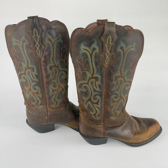 Justin Womens Cowboy Western Boots Brown Leather Sz 7.5B Style L2552 Embroidered - Picture 2 of 8
